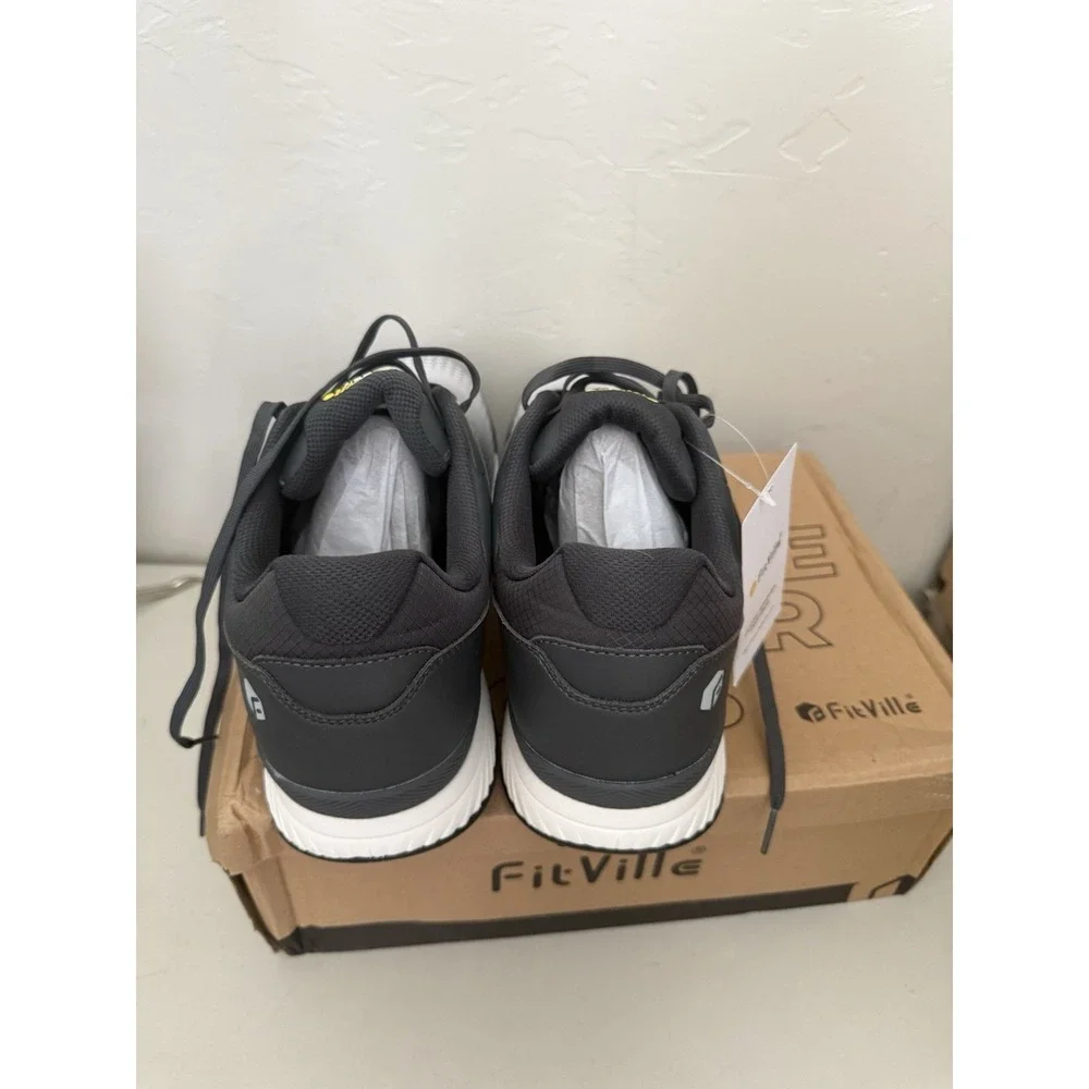 FitVille Men's Golf Shoes Professional Outdoor Waterproof Spiked Shoe Grey/White